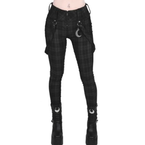 Pants - Plaid Strapped Wide Belt Loop Skinny Pants